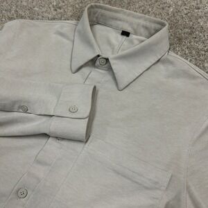 Lululemon Button Down Shirt Commission Long Sleeve Medium Beige Technical Pique